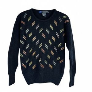 Vtg IB Diffusion Silk/Angora Blend Beaded Black Long Sleeve Pull on Sweater Sz M